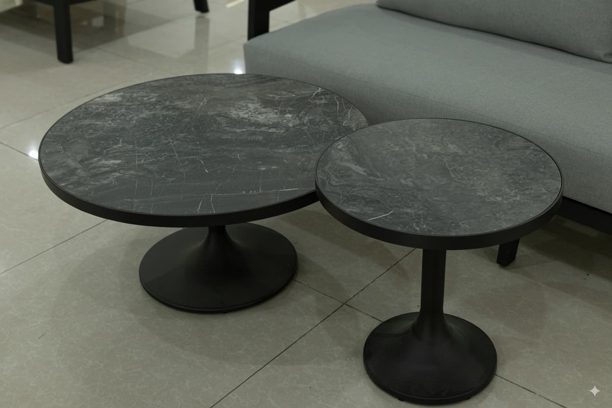 Aluminum coffee table with sintered stone surface