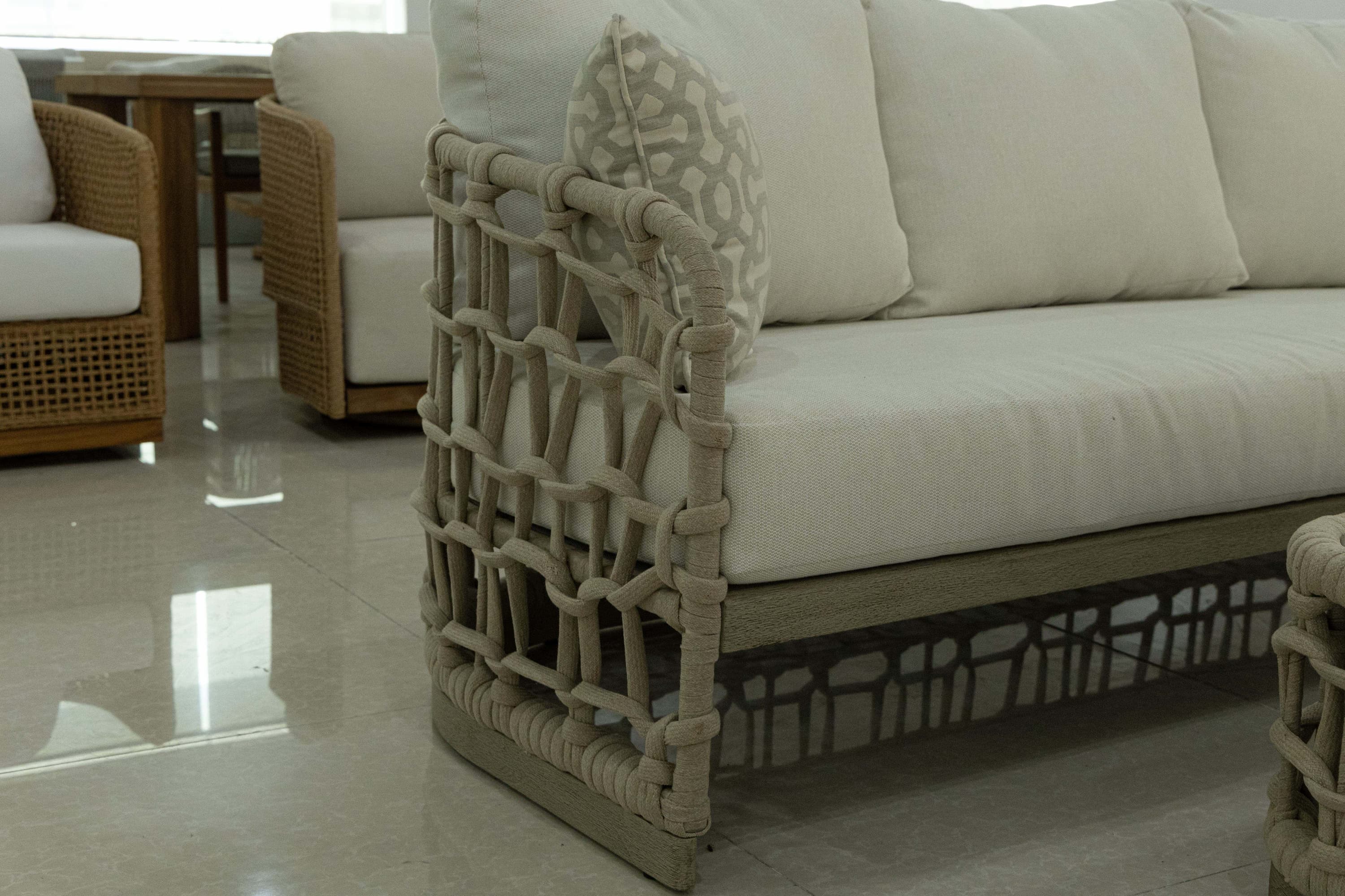 Rope sofa with teak frame