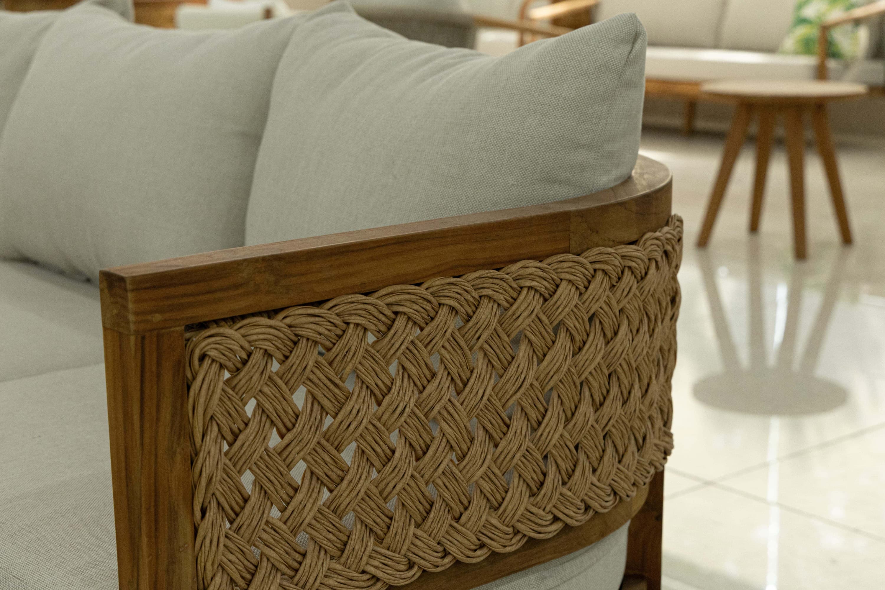 Wicker woven on teak frame